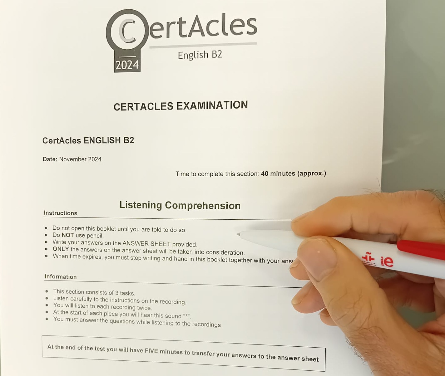 Preparation course for the CertAcles B2 English exam CertAclB2x
